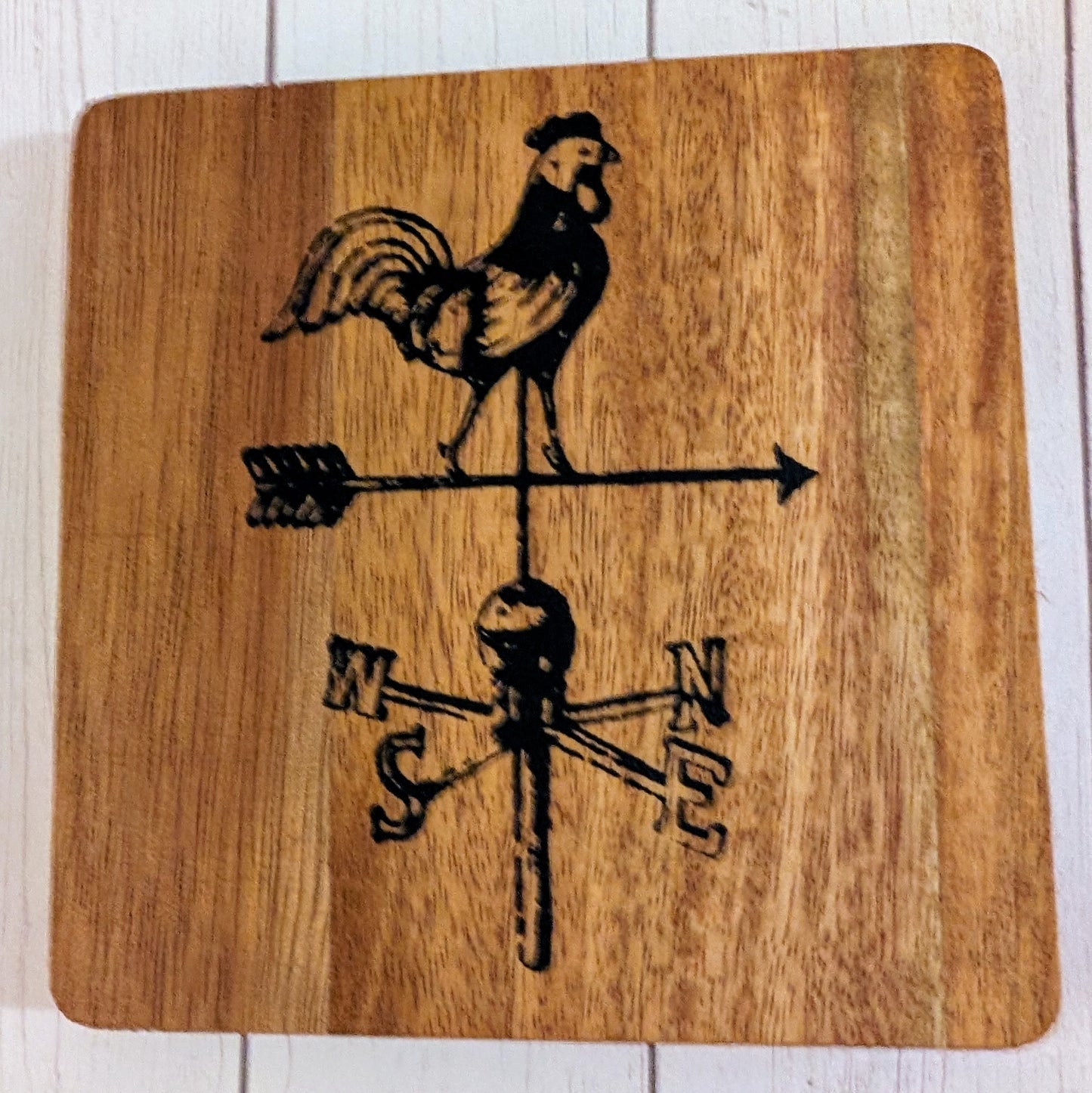 SET OF 4 WOOD COASTERS With Weathervane Rooster design-Cotton & Blossom Collection