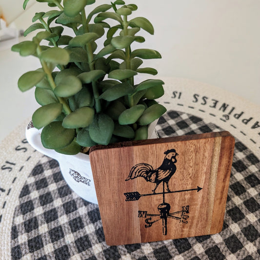 SET OF 4 WOOD COASTERS With Weathervane Rooster design-Cotton & Blossom Collection