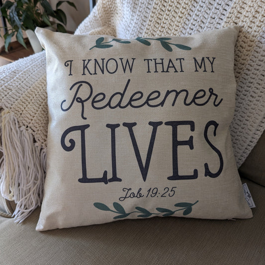 "MY REDEEMER LIVES" Decorative Pillow Cover-Cotton & Blossom Collection