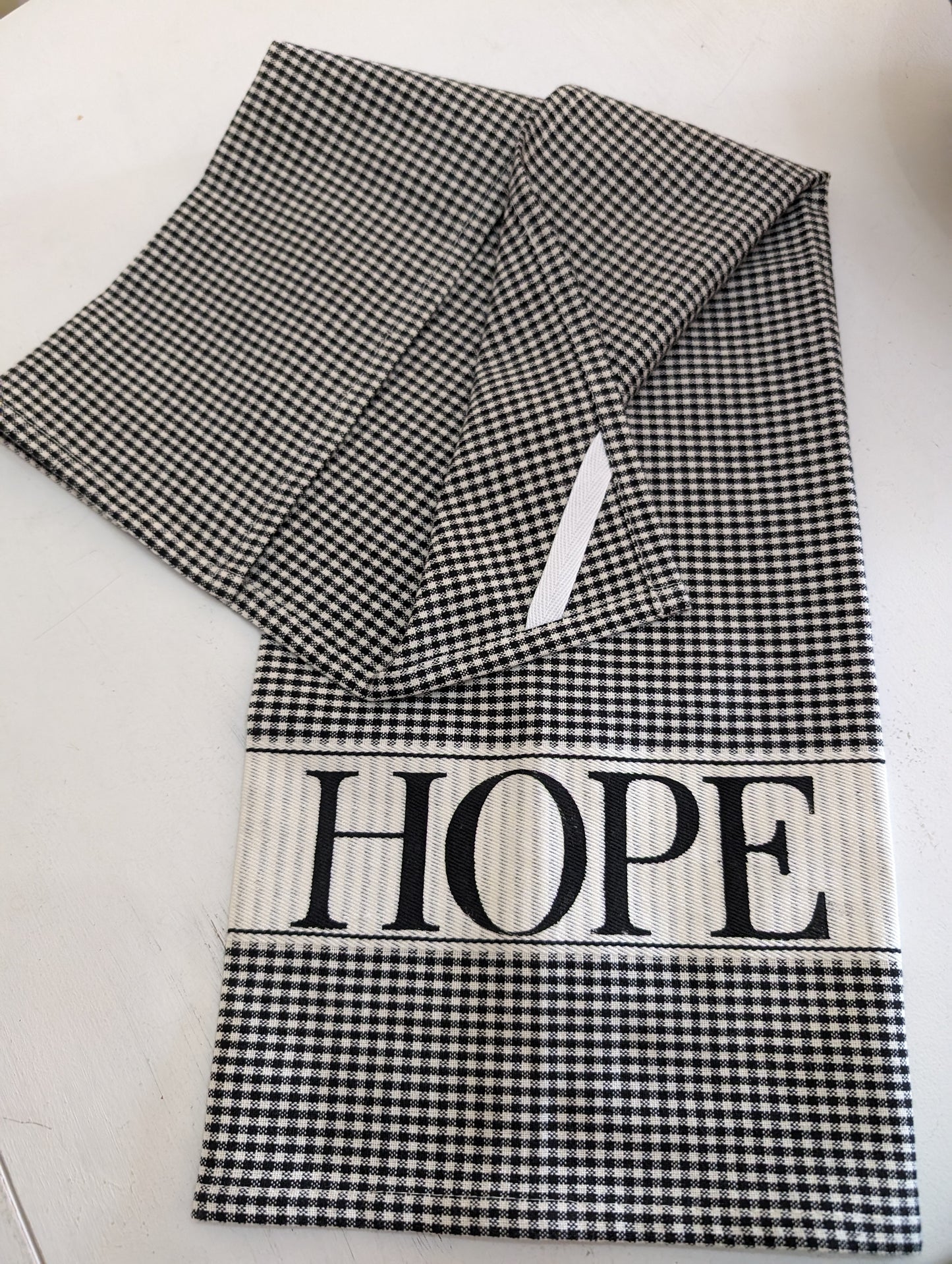 "HOPE" BLACK MINI CHECK Tea Towel-Cotton & Blossom Collection