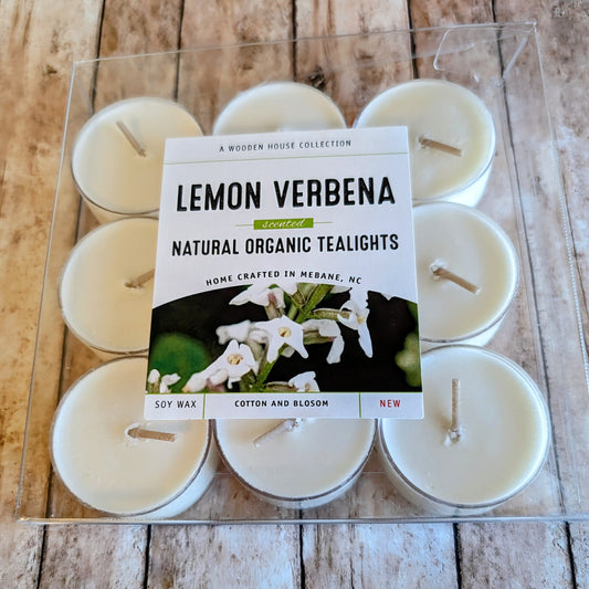 HANDCRAFTED LEMON VERBENA Organic Base Plant Tealights-Cotton & Blossom Collection