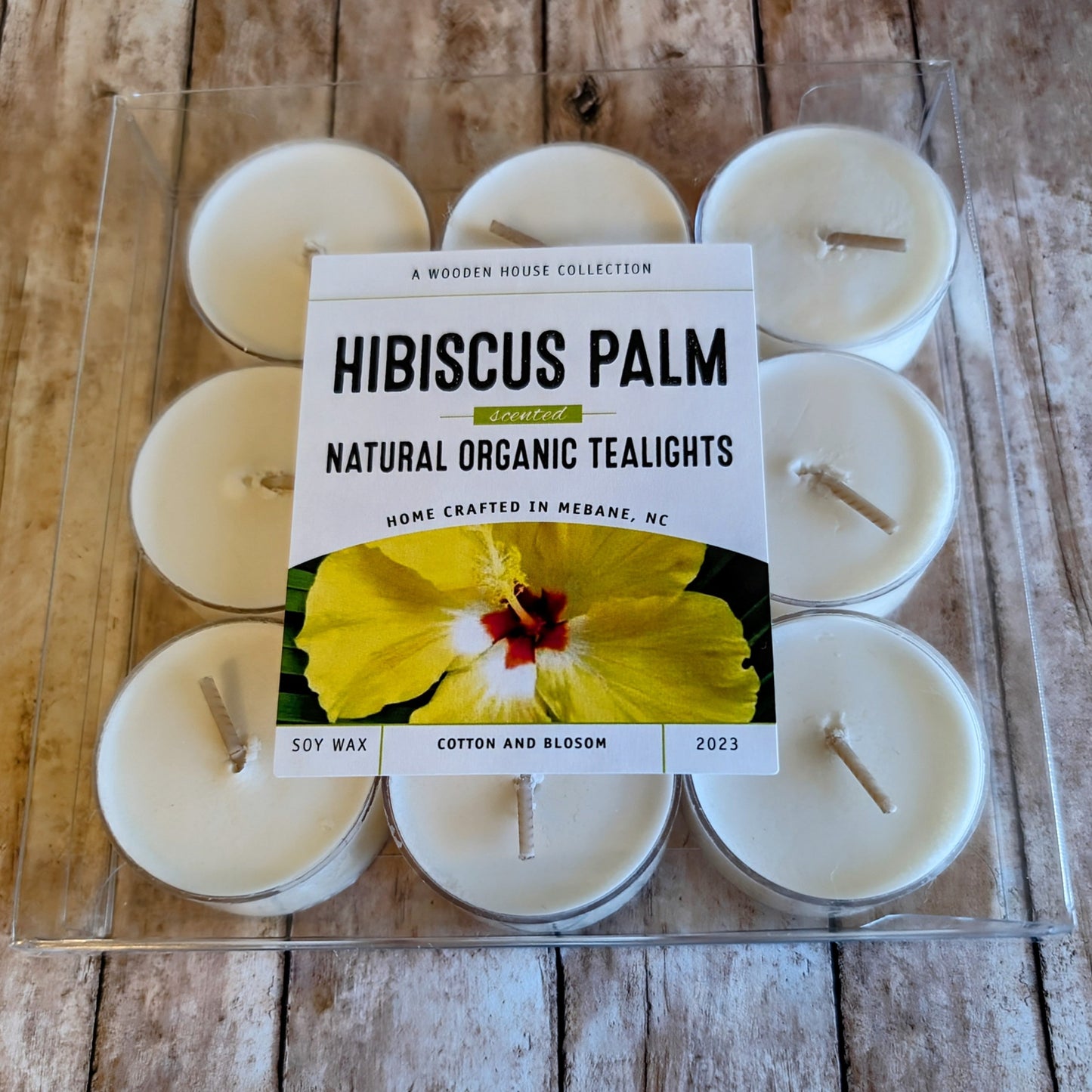 HANDCRAFTED HIBISCUS PALM Organic Base Plant Tealights-Cotton & Blossom Collection