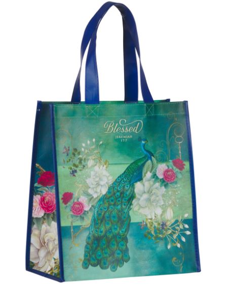 "BLESSED" PEACOCK Shopping Tote Bag