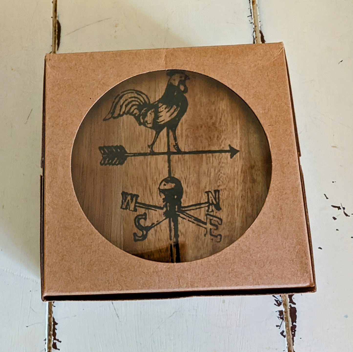 SET OF 4 WOOD COASTERS With Weathervane Rooster design-Cotton & Blossom Collection