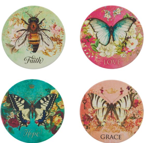 "WHIMSICAL GARDEN" Set of 4 Ceramic Coasters