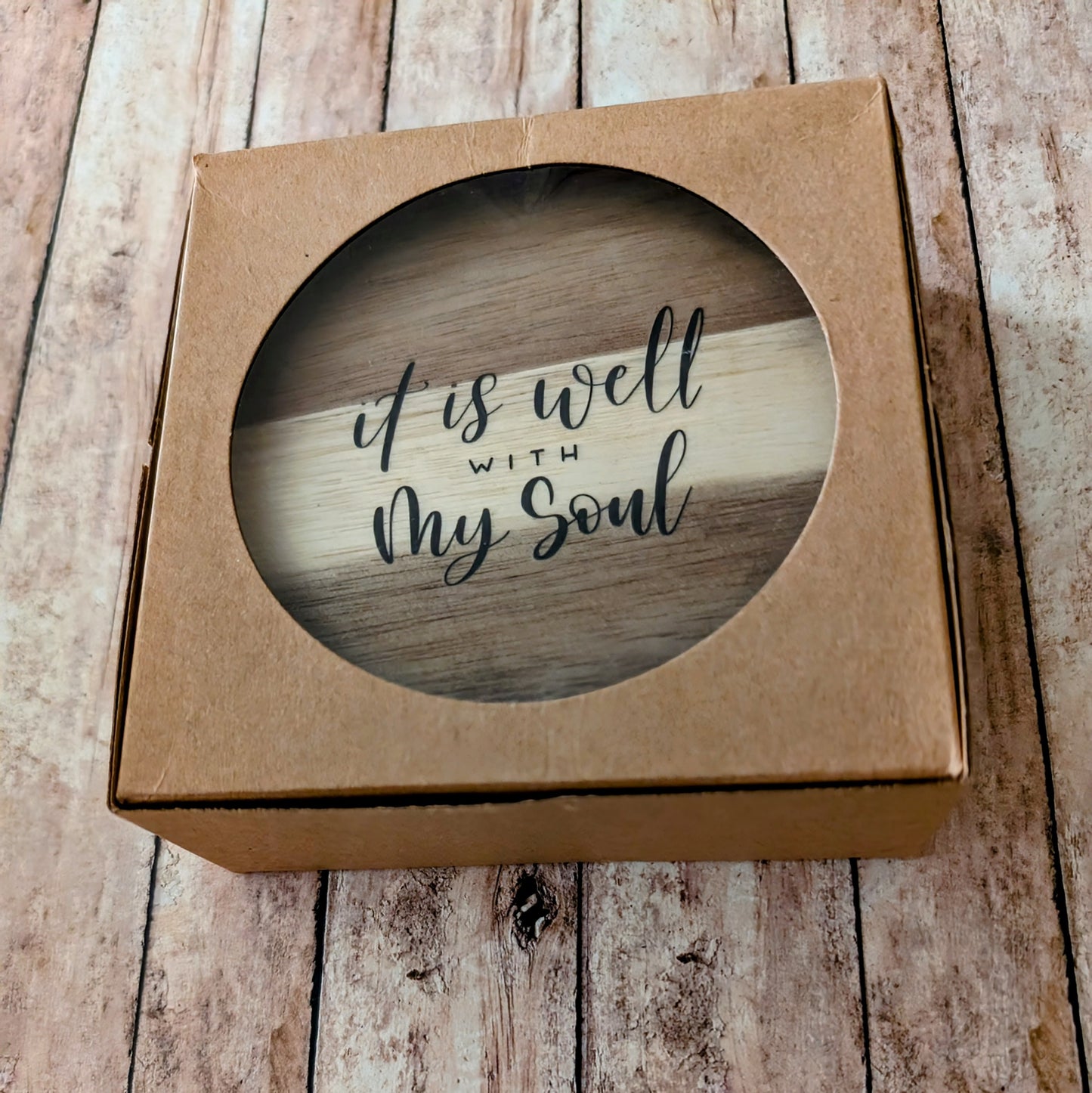 ACACIA WOODEN ROUND COASTER "All is well with my soul"-Cotton & Blossom Collection