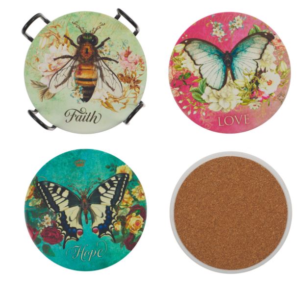 "WHIMSICAL GARDEN" Set of 4 Ceramic Coasters