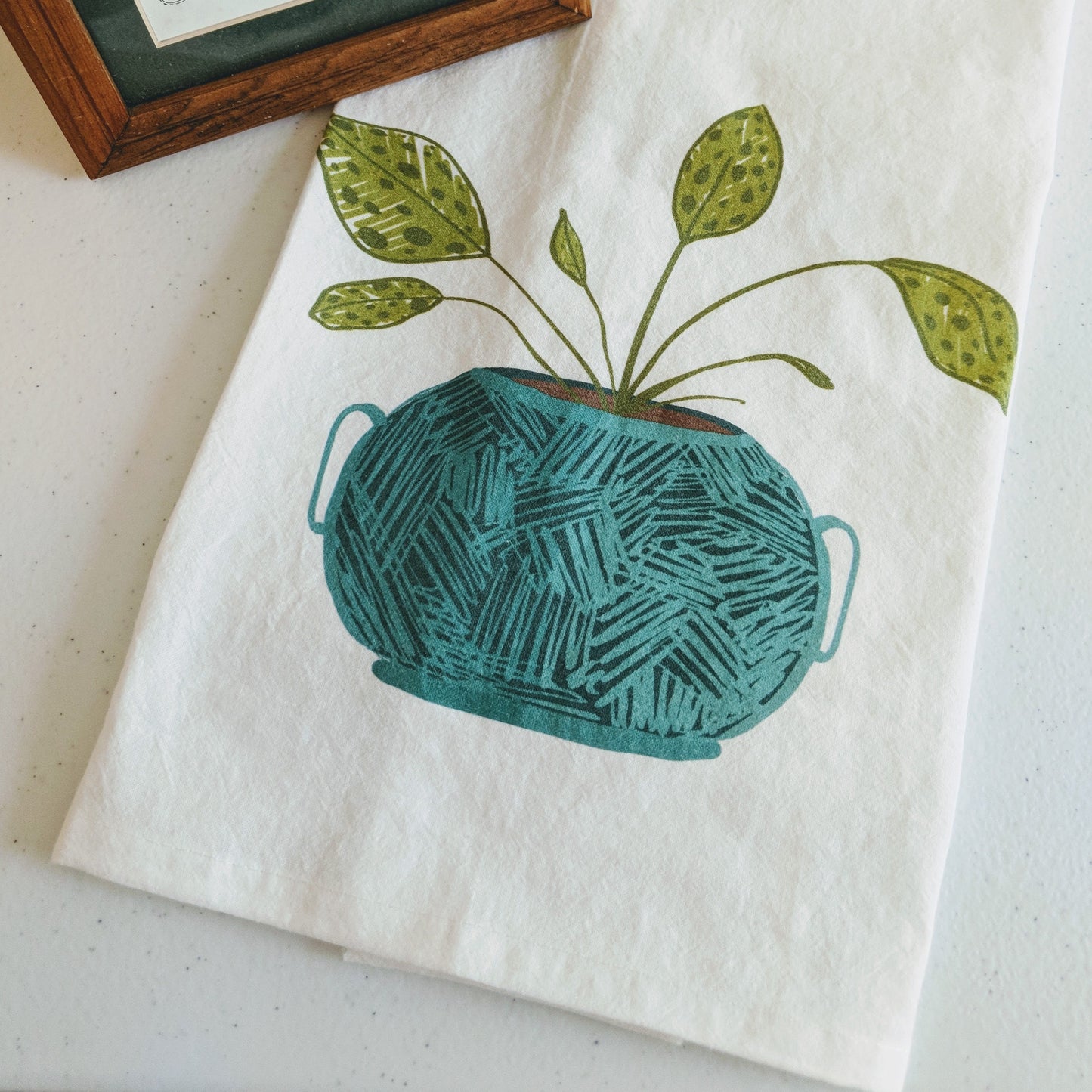 HANDCRAFTED "GREEN PLANT" Flour Sack Tea Towel-Cotton & Blossom Collection