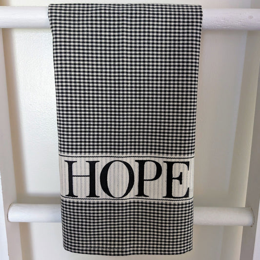 "HOPE" BLACK MINI CHECK Tea Towel-Cotton & Blossom Collection