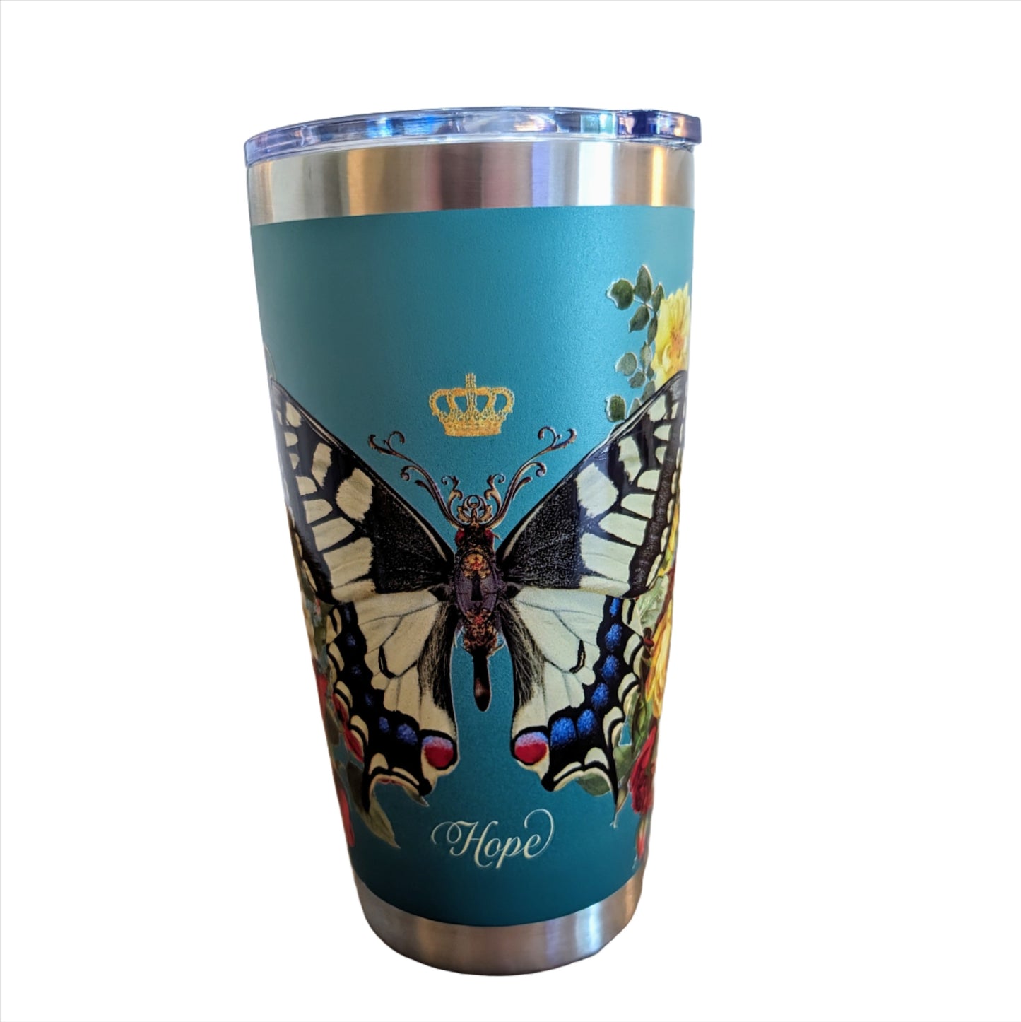 TEAL COLOR STAINLESS STEEL TRAVEL TUMBLER With Butterfly- "Hope" Isaiah 40:31