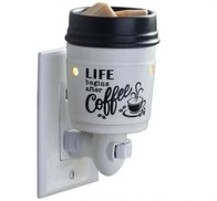 CERAMIC COFFEE PLUGGABLE FRAGRANCE WARMER-"Life begins after Coffee" and coffee scented sample melt